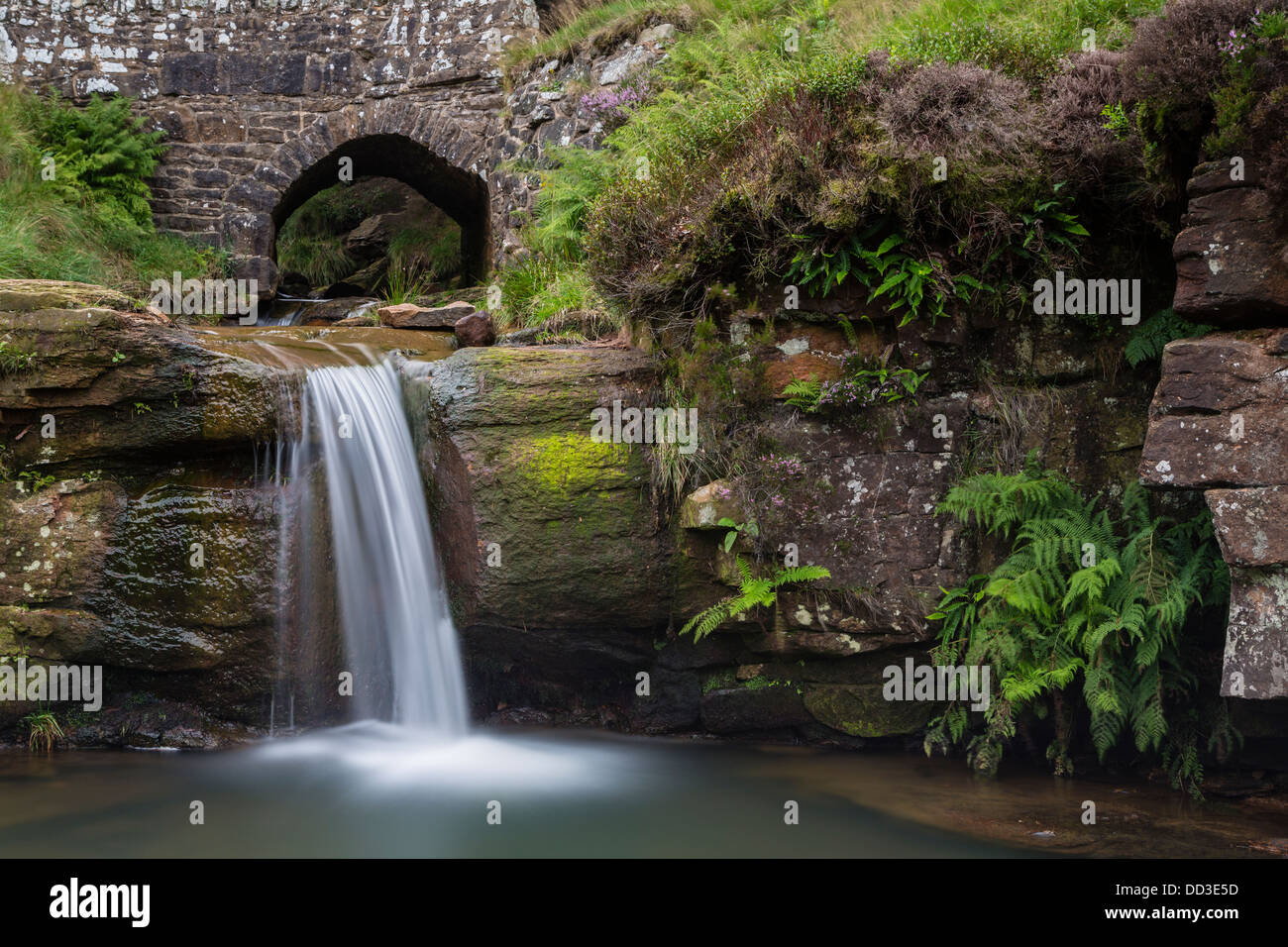 Waterfall at Three Shires Head, where Staffordshire, Cheshire and Derbyshire meet Stock Photo