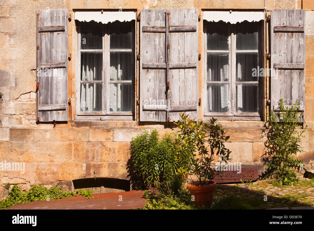 Old windows and french shutters in a house in Vezelay Stock Photo - Alamy