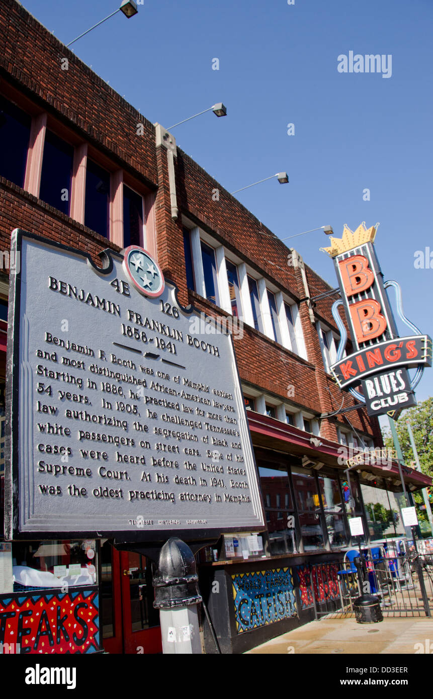 Tennessee, Memphis, Beale Street. Downtown sign for Benjamin Franklin Booth prominent African-American attorney. Stock Photo