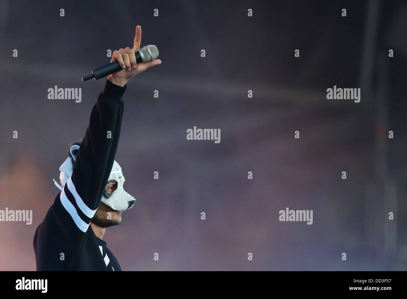 German rapper Cro gives a concert at the Trabrennbahn in Hamburg, Germany, 24 August 2013. Photo: Malte Christians Stock Photo