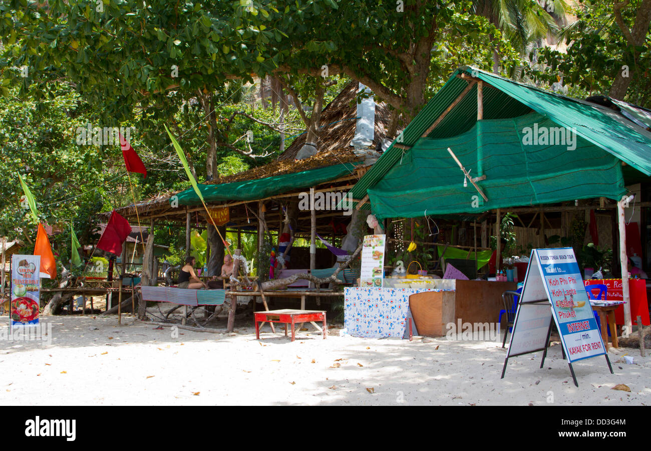 Beach front restaurants at Hat Ton Sai in Railay. Stock Photo