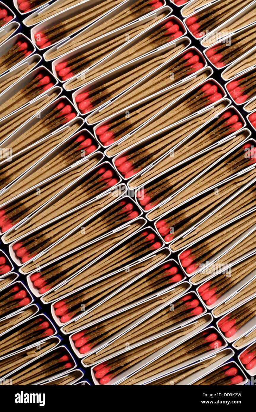 Packs of matches together forming a unique pattern. Diagonal direction Stock Photo