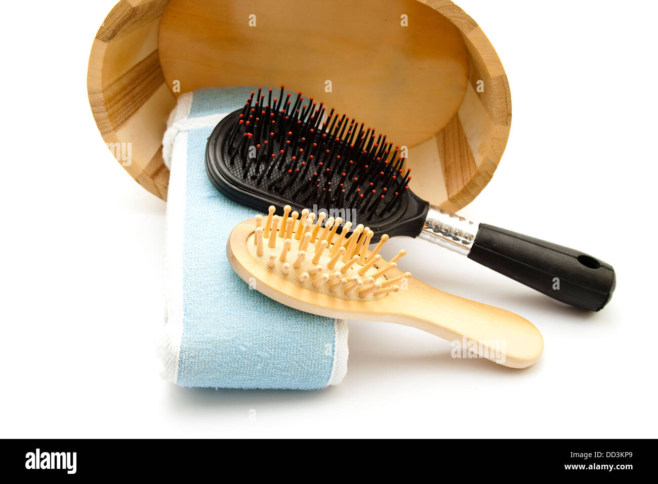 Different hairbrush with Cosmetic Cloth Stock Photo