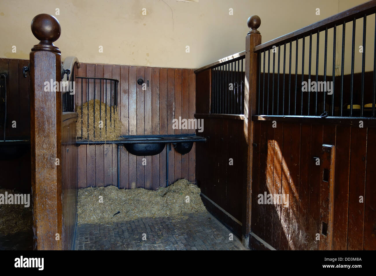 A stable stall set out as in Victorian era, at Audley End House, Essex, UK. Stock Photo