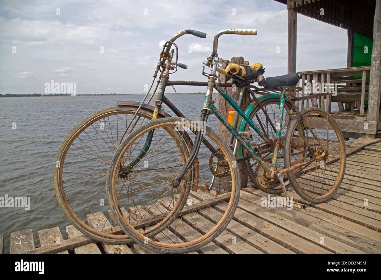 Two old bicycles in U Bein Bridge, Amarapura, Myanmar (Burma Stock