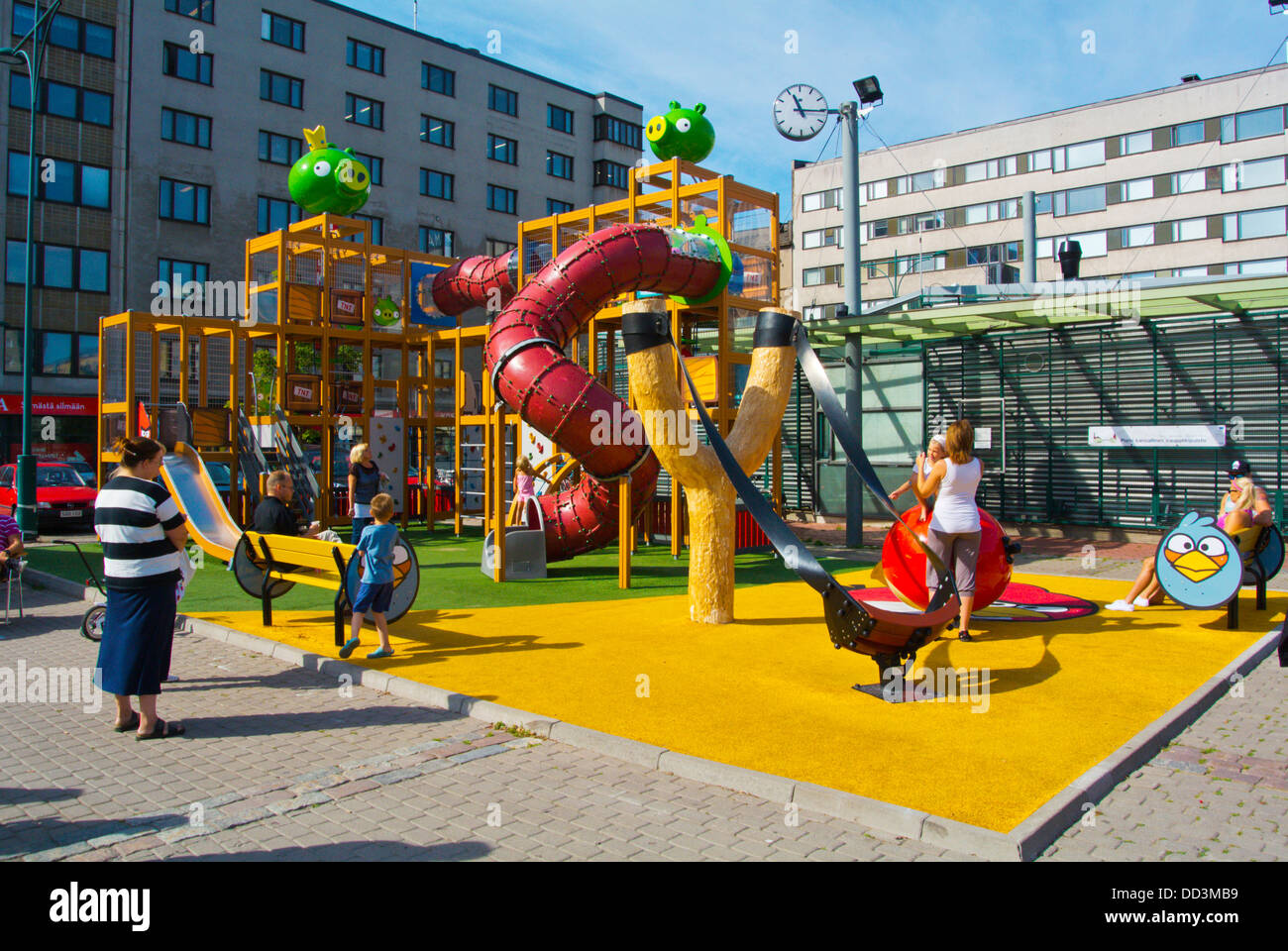 Angry Birds theme playground for children Kauppatori the market square Pori Finland northern Europe Stock Photo