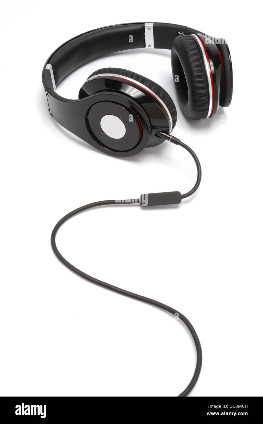 Headphones with cord on a white background Stock Photo Alamy