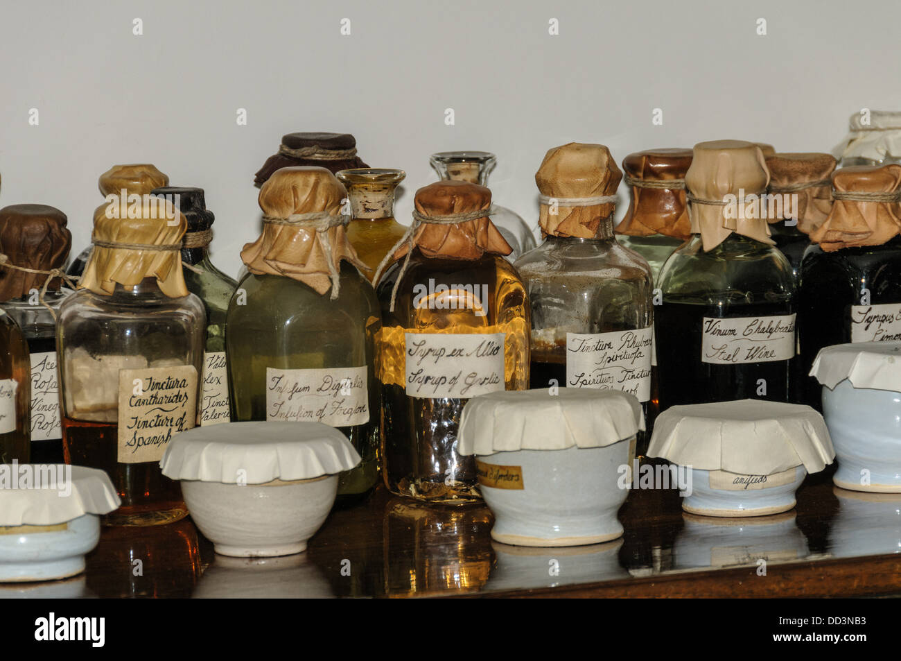 Tinctures and Syrups, Pasteur & Galt Apothecary Shop, Colonial Williamsburg, Virginia Stock Photo