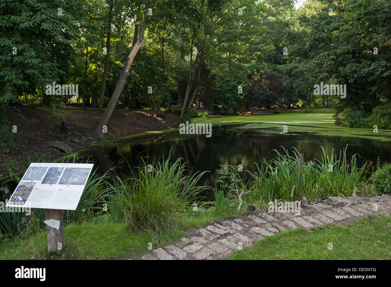 Pond made by First World War One mine crater at the WW1 Hooge Crater, Zillebeke, West Flanders, Belgium Stock Photo
