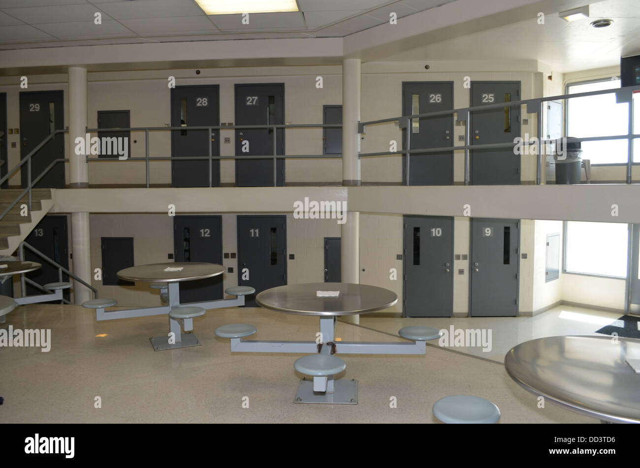 Housing unit at the Diagnostic and Evaluation Center, a maximum secuirty prison in Lincoln Nebraska. Stock Photo