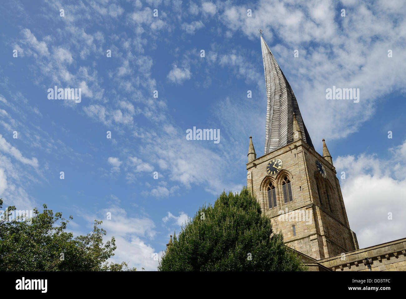 The crooked spire of the Church of St Mary and All Saints Chesterfield UK Stock Photo