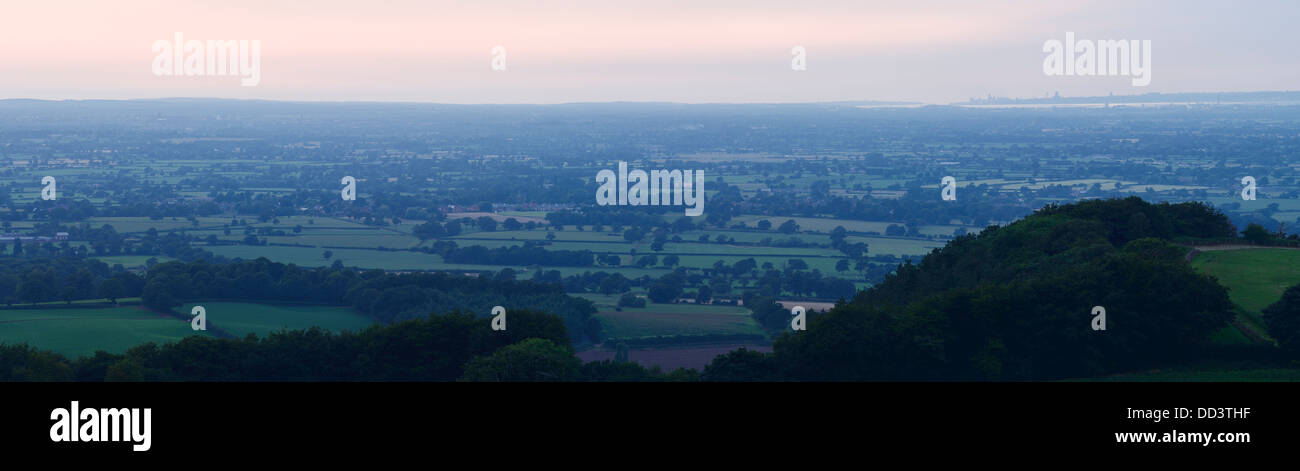 Panoramic landscape view across the Cheshire Plain UK looking North West Stock Photo