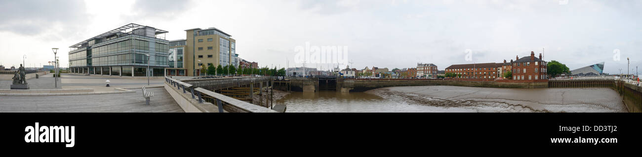 Humber Quays panoramic including docks and The Deep Kingston upon Hull UK Stock Photo