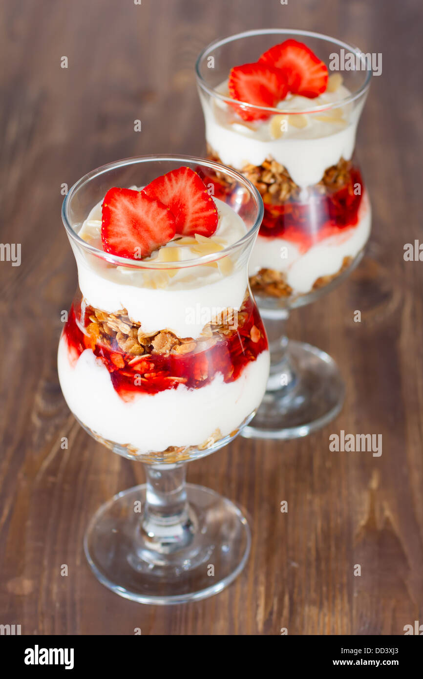 Dessert with yogurt, granola and fresh strawberry Stock Photo Alamy