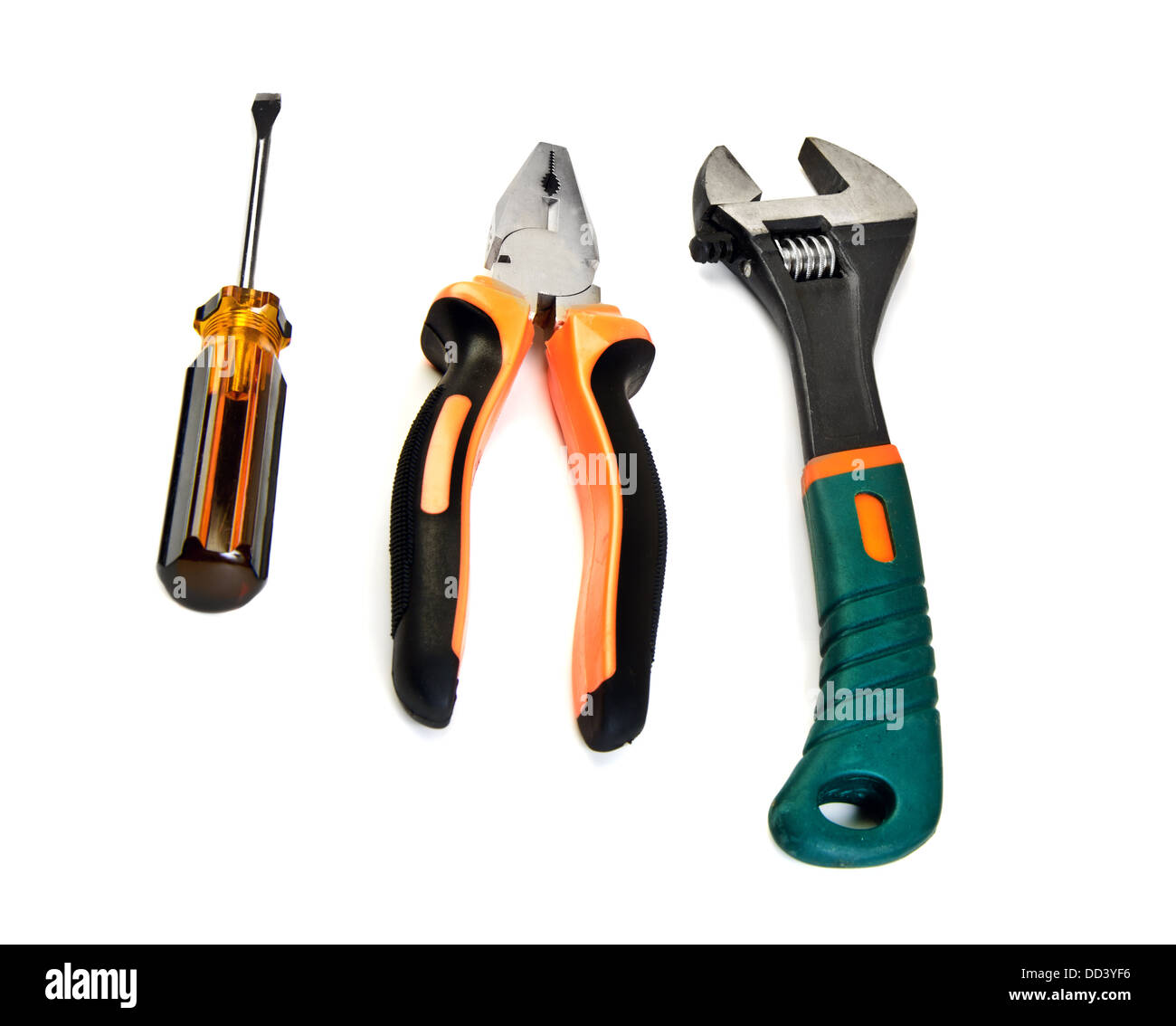 screwdriver, wrench and pliers set of work tools Stock Photo Alamy