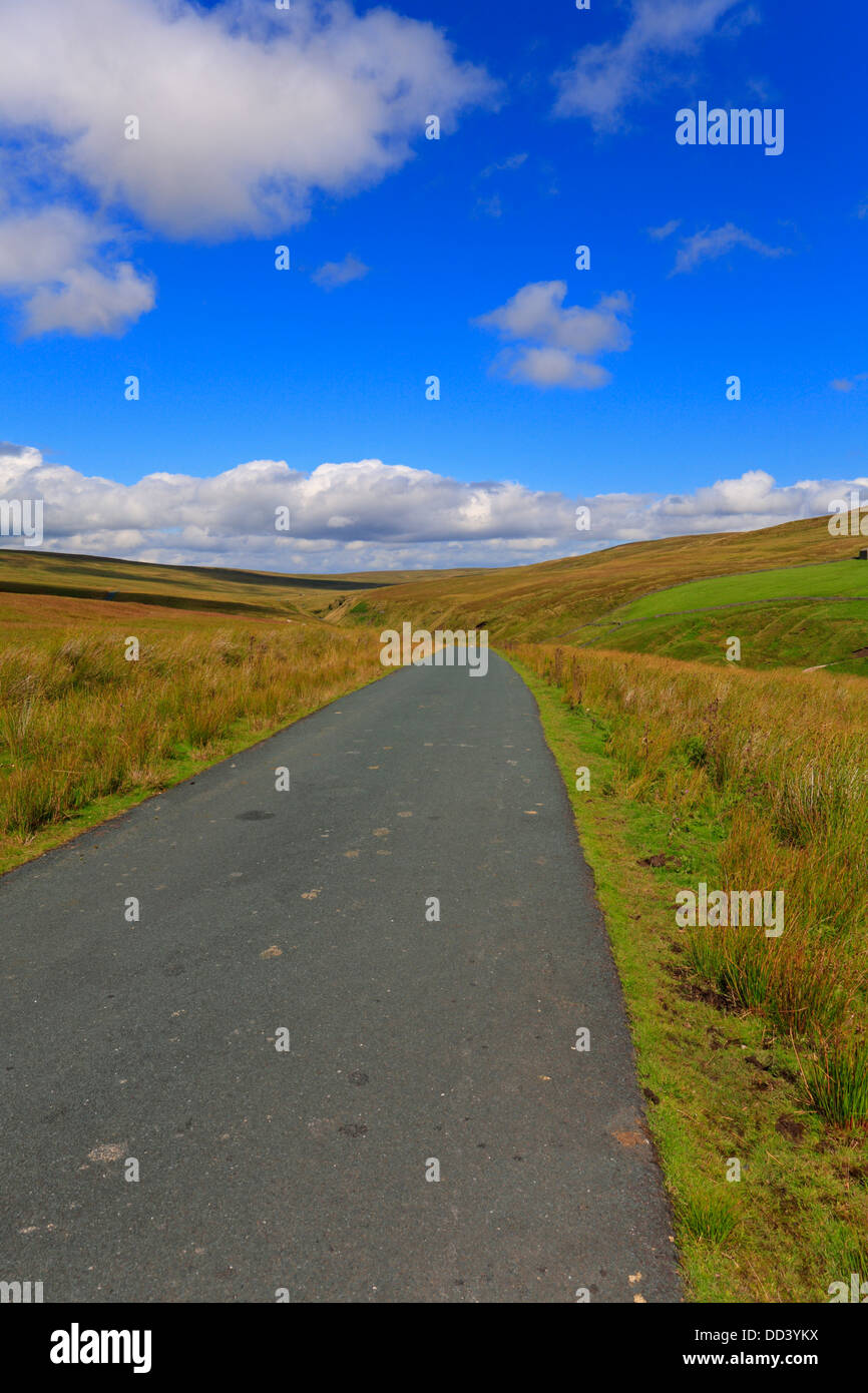 Moorland road through Stonesdale Moor, Upper Swaledale, North Yorkshire, Yorkshire Dales National Park, England, UK. Stock Photo