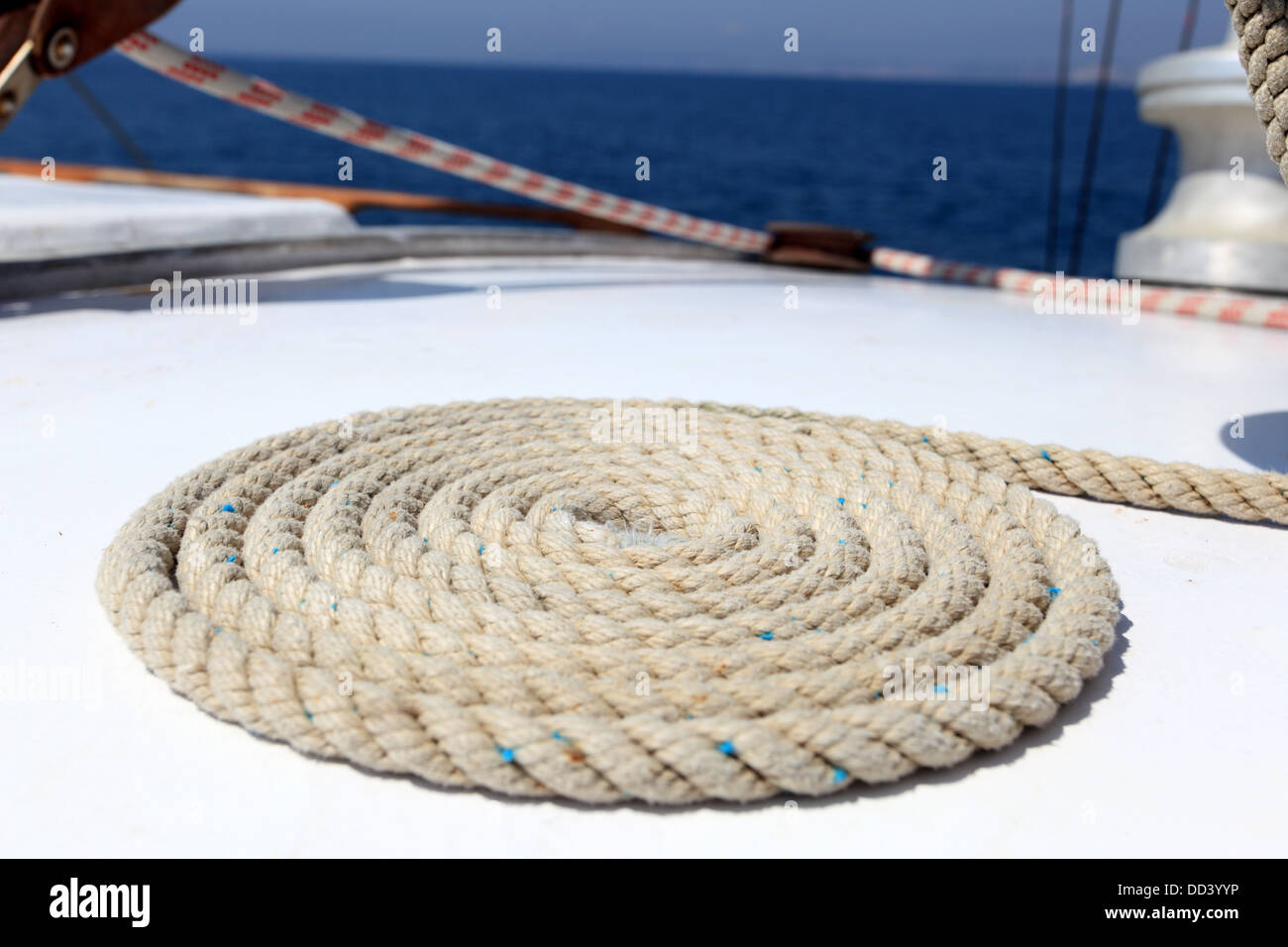 Sailing rope on board of a yacht Stock Photo - Alamy