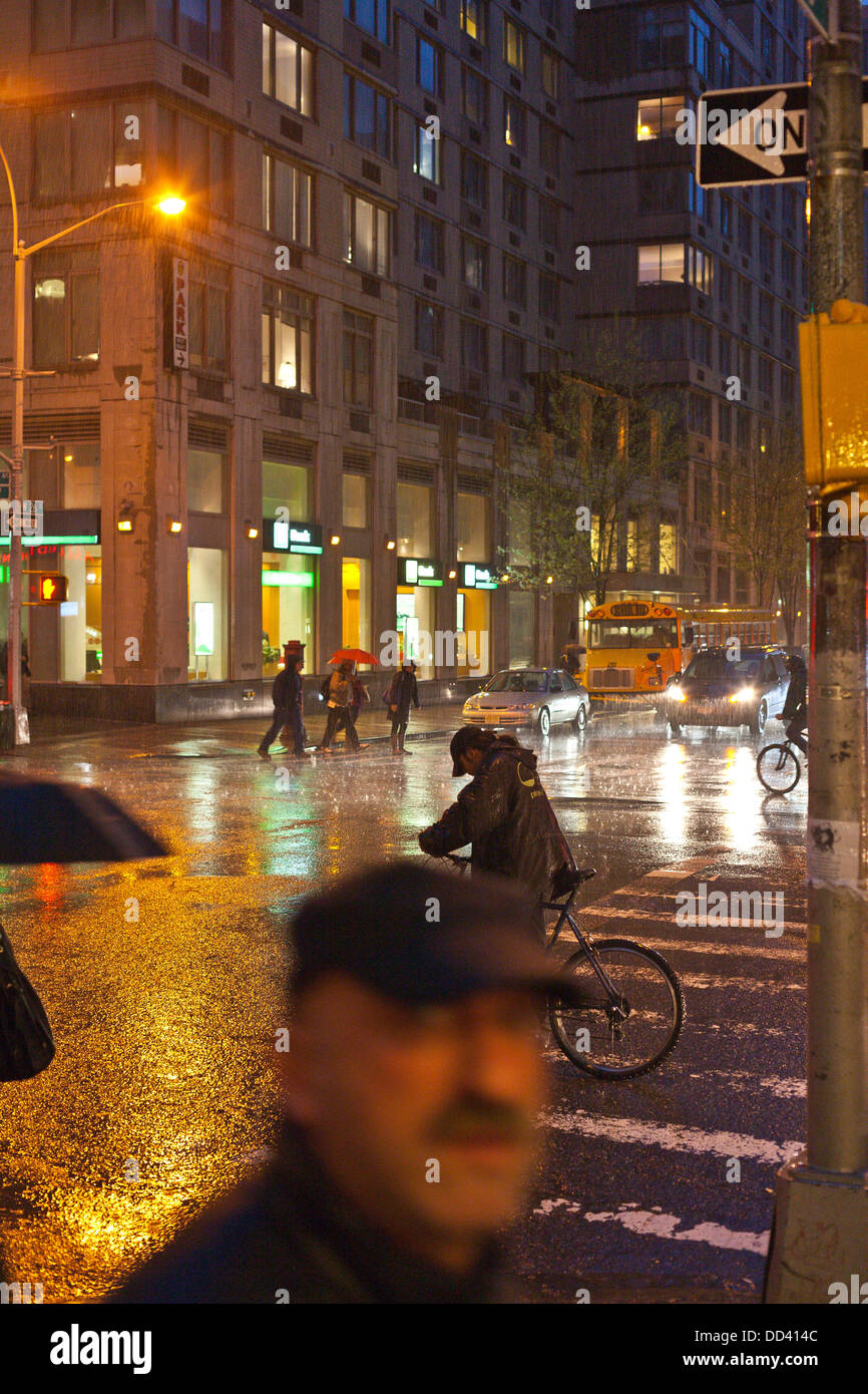 Manhattan on a rainy night in Spring Stock Photo