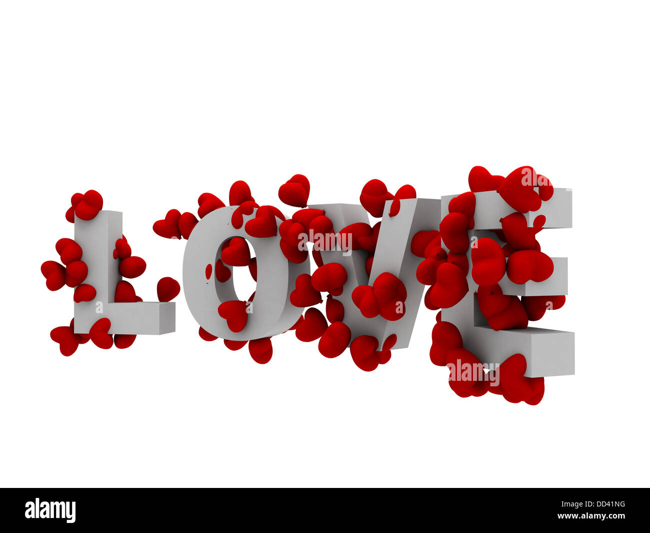 love text with 3d multiple hearts surrounding it Stock Photo