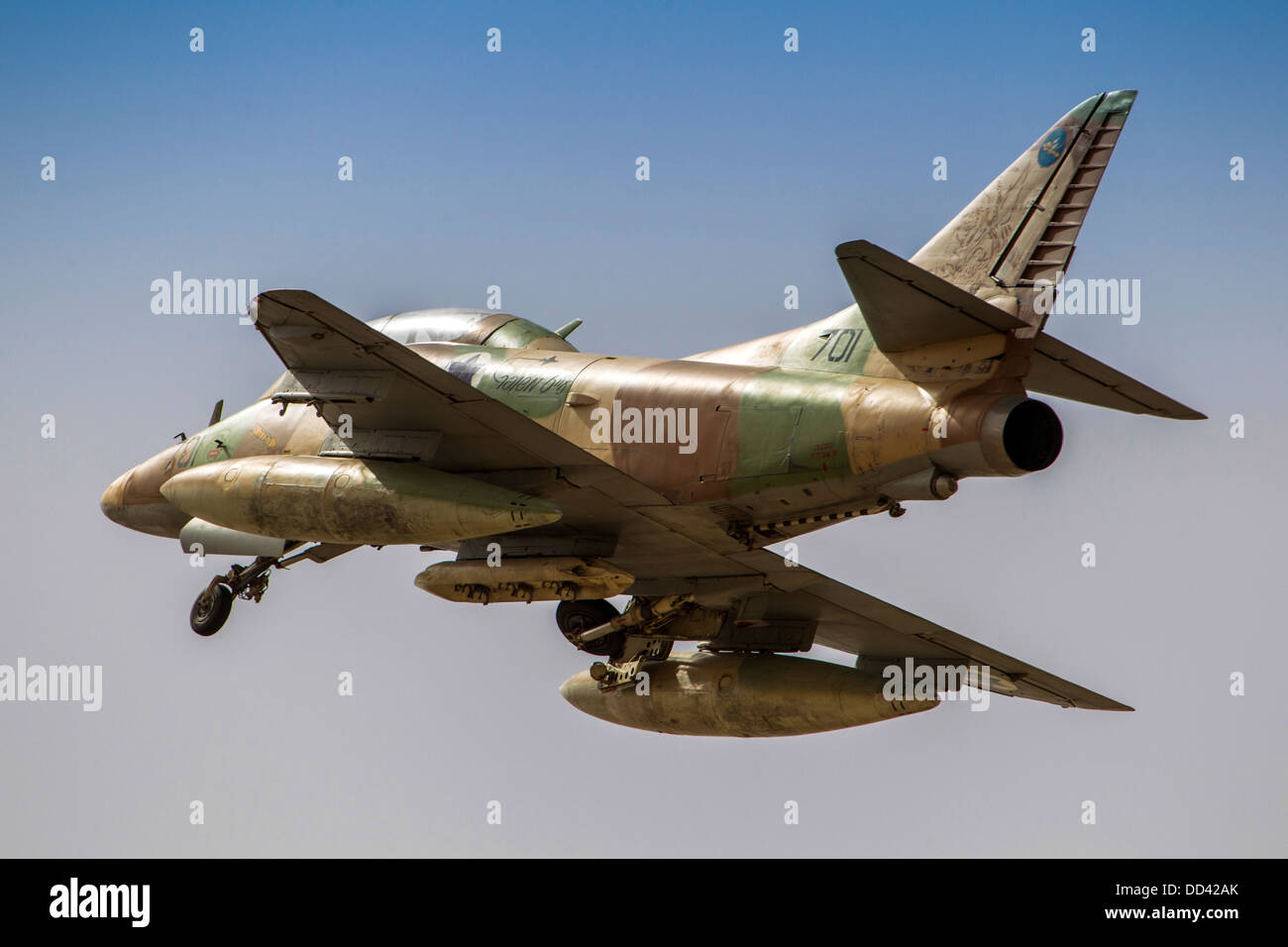 Israeli Air Force (IAF) Mcdonnell-Douglas A-4 Skyhawk (Ayit) fighter jet in flight Stock Photo