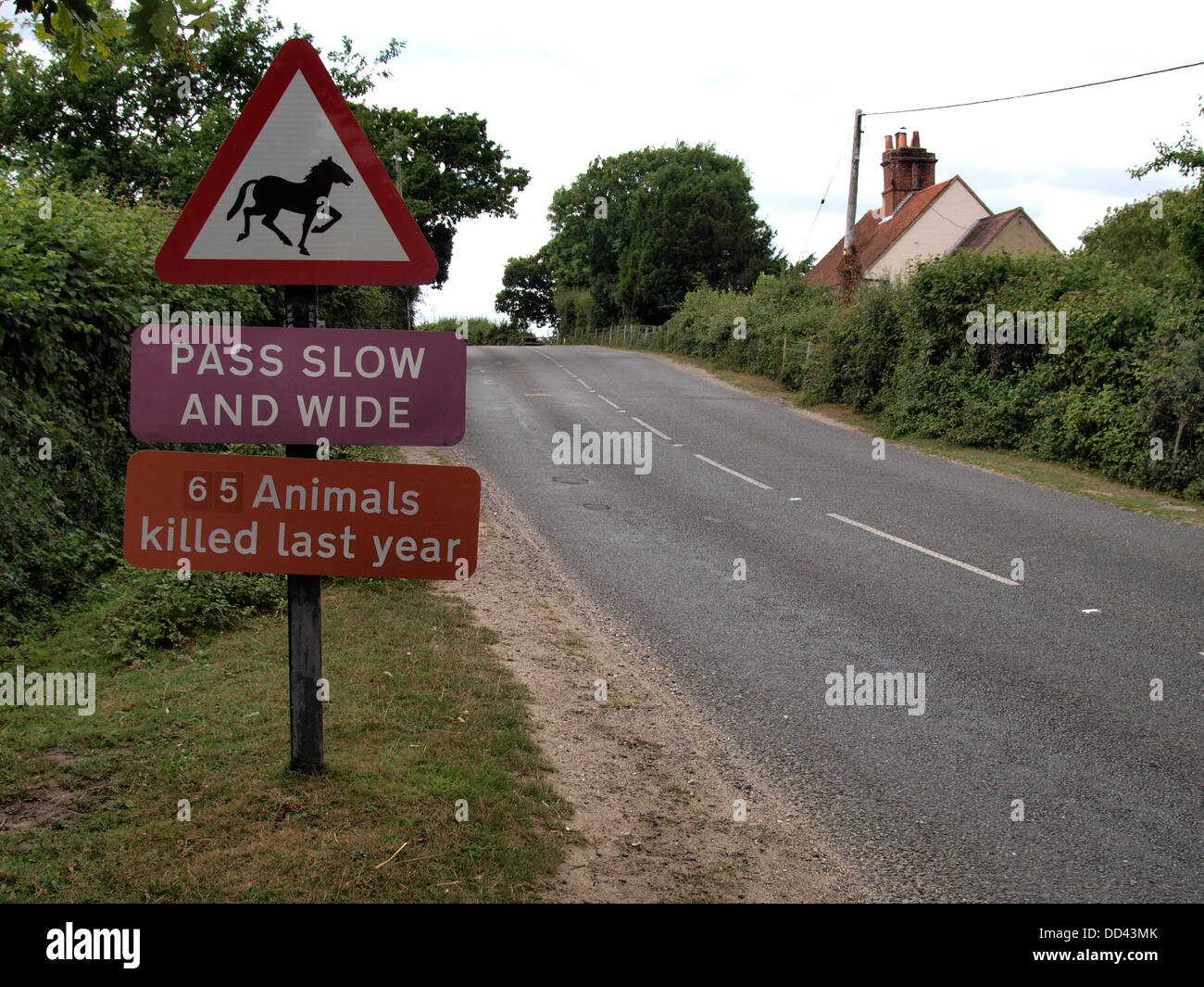 Animals on the road warning sign, New Forest, Hampshire, UK 2013 Stock Photo