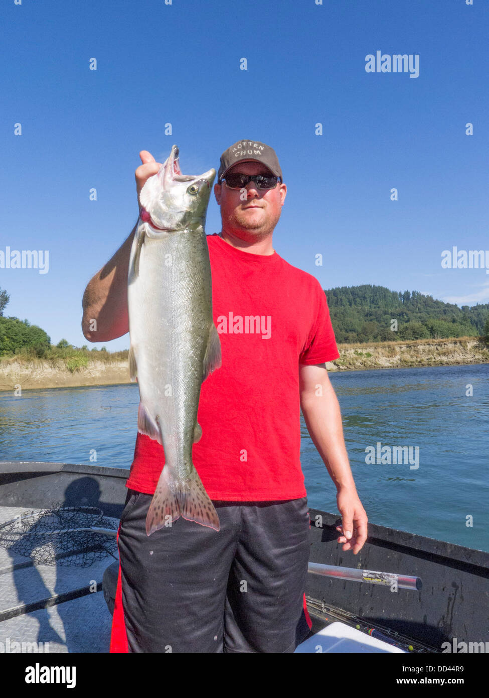 Pink salmon fishing on Washington's Skykomish River. Stock Photo