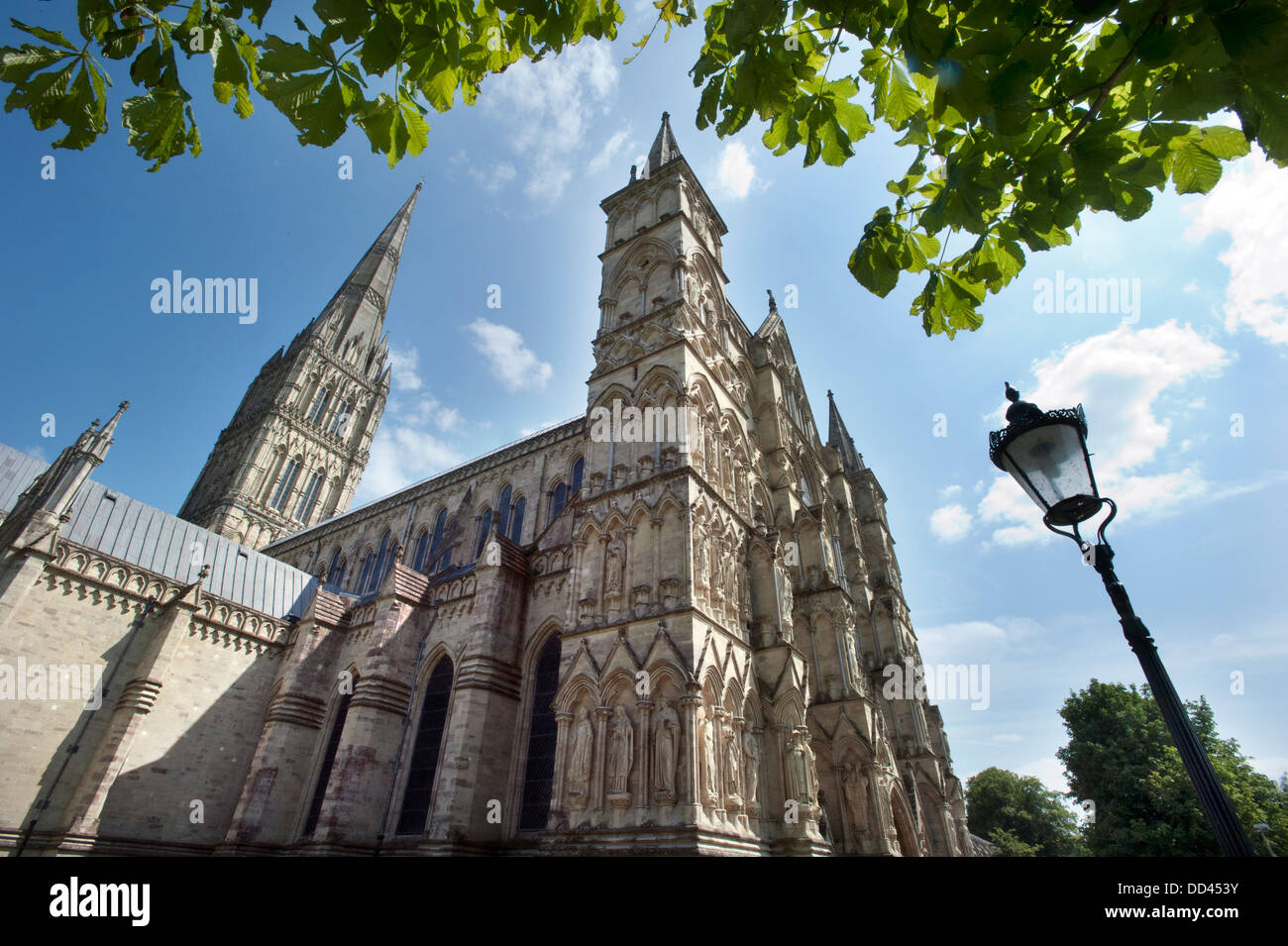 Salisbury Cathedral, Witshire with an old gaslamp Stock Photo