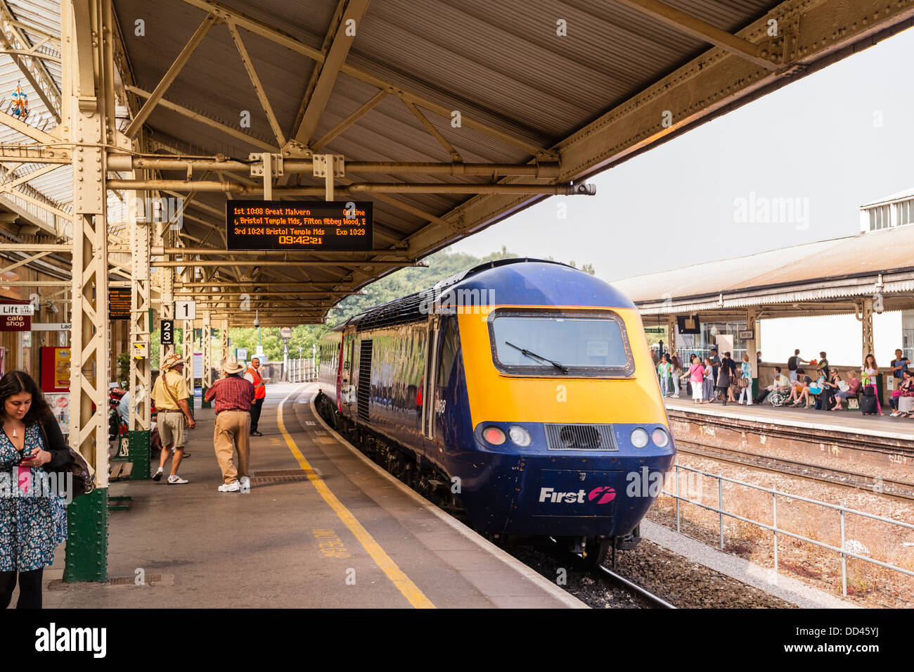 The busy railway station of Bath Spa in Bath , Somerset , England