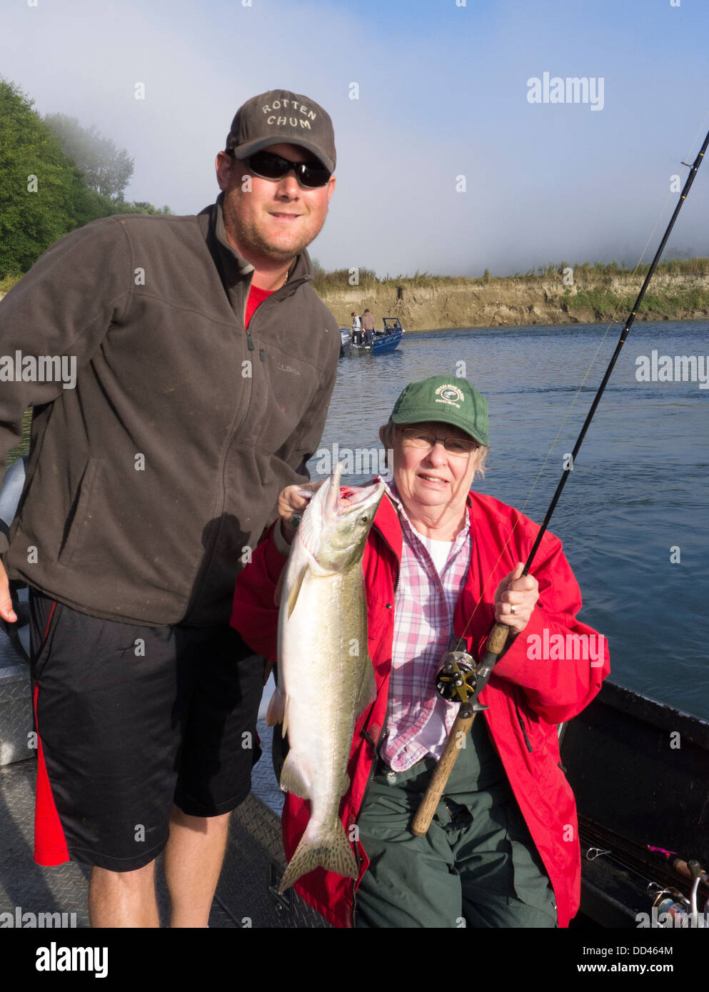 Pink salmon fishing on Washington's Skykomish River. Stock Photo