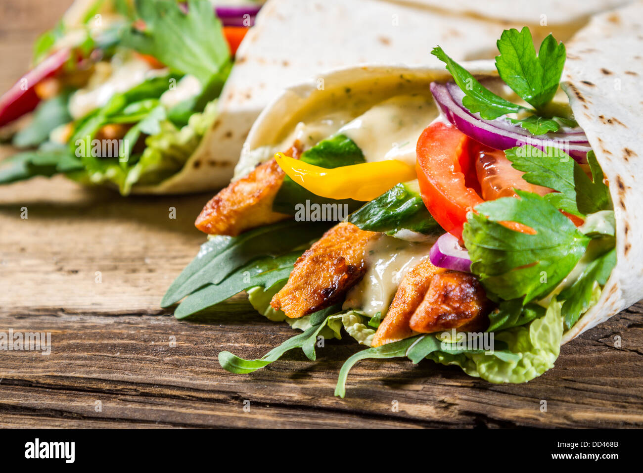 Kebab in a pancake with vegetables Stock Photo Alamy