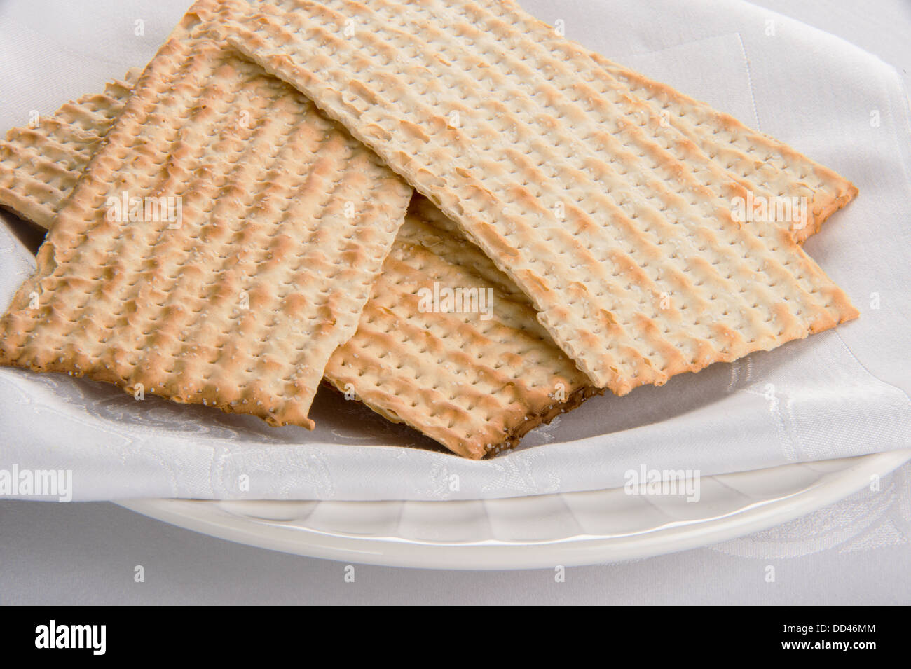 Closeup of Matzah on Plate which is the unleaven bread served at Jewish
