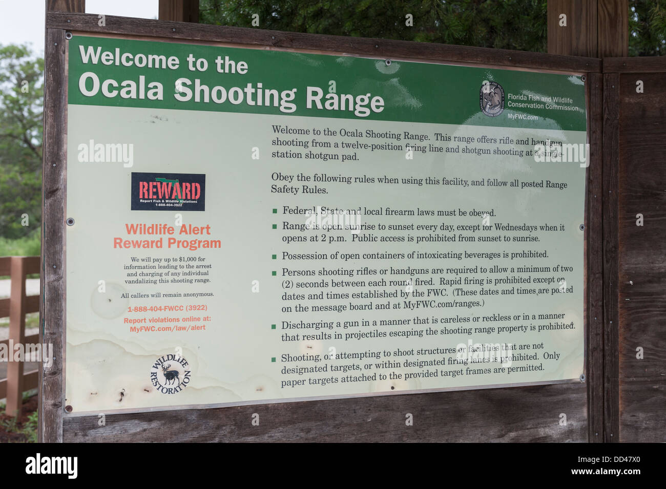 Ocala, Florida USA National Forest Shooting Range Rules posed on the