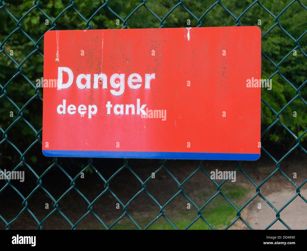 Warning sign 'Danger Deep Tank' risk of drowning Stock Photo