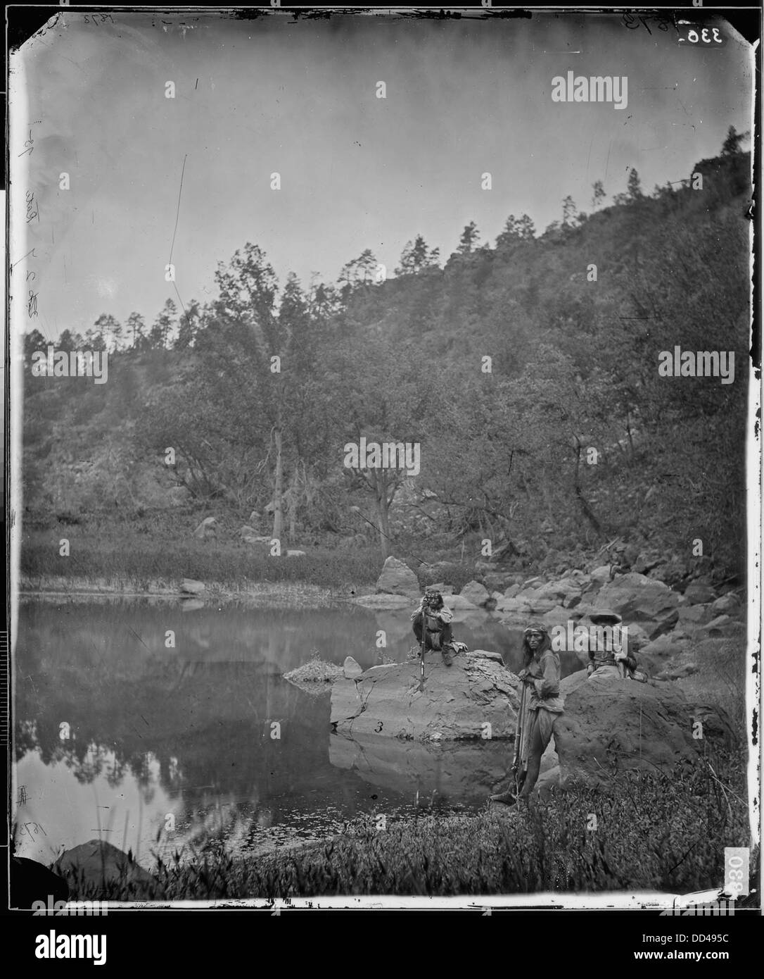 VIEW ON APACHE LAKE SIERRA BLANCA RANGE, ARIZONA, TWO SCOUTS IN