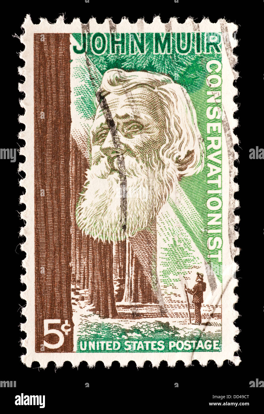 Postage stamp from the United States depicting John Muir and redwoods. Stock Photo