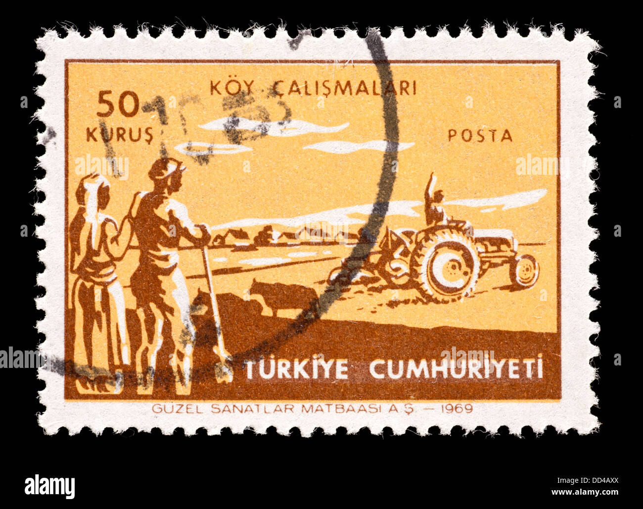 Postage stamp from Turkey depicting farming and agricultural progress. Stock Photo