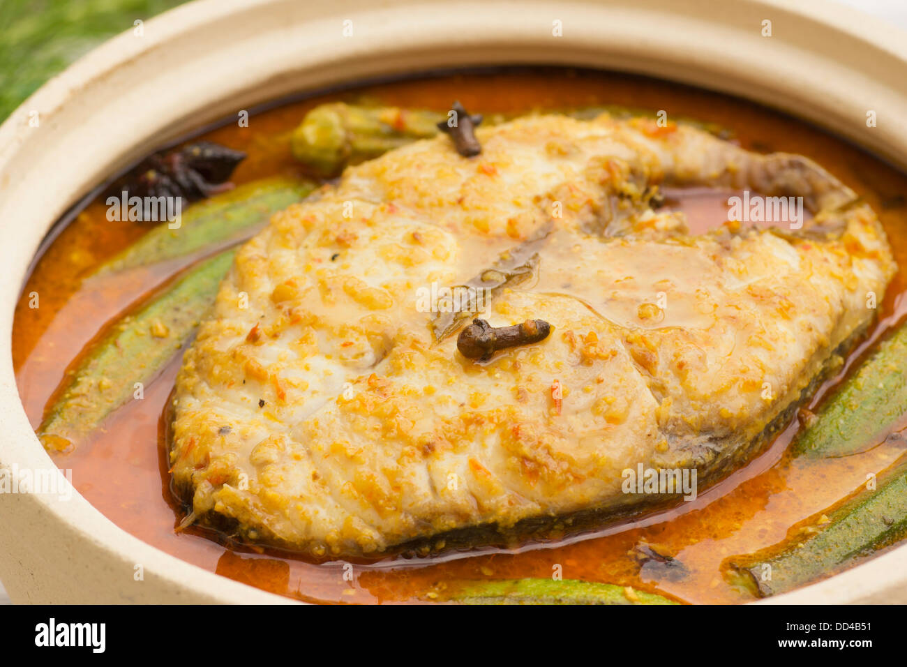 Curry Fish in Claypot Stock Photo