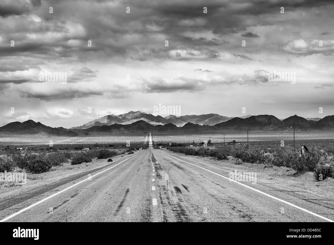 Historic Route 66 in Mojave desert, CA Stock Photo