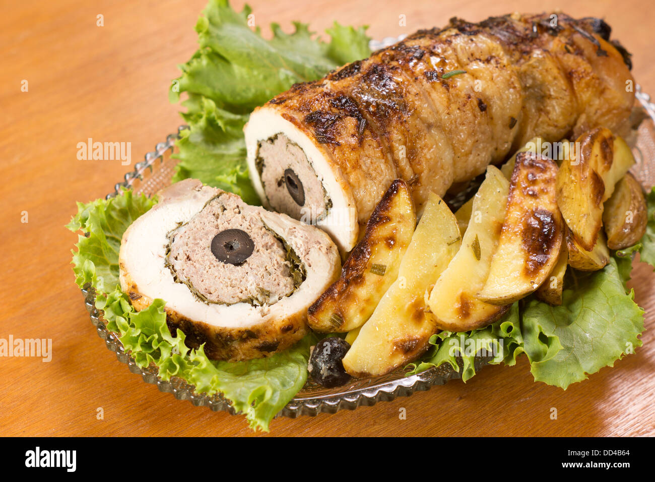 Stuffed Chicken w Minced Beef and Olives Stock Photo