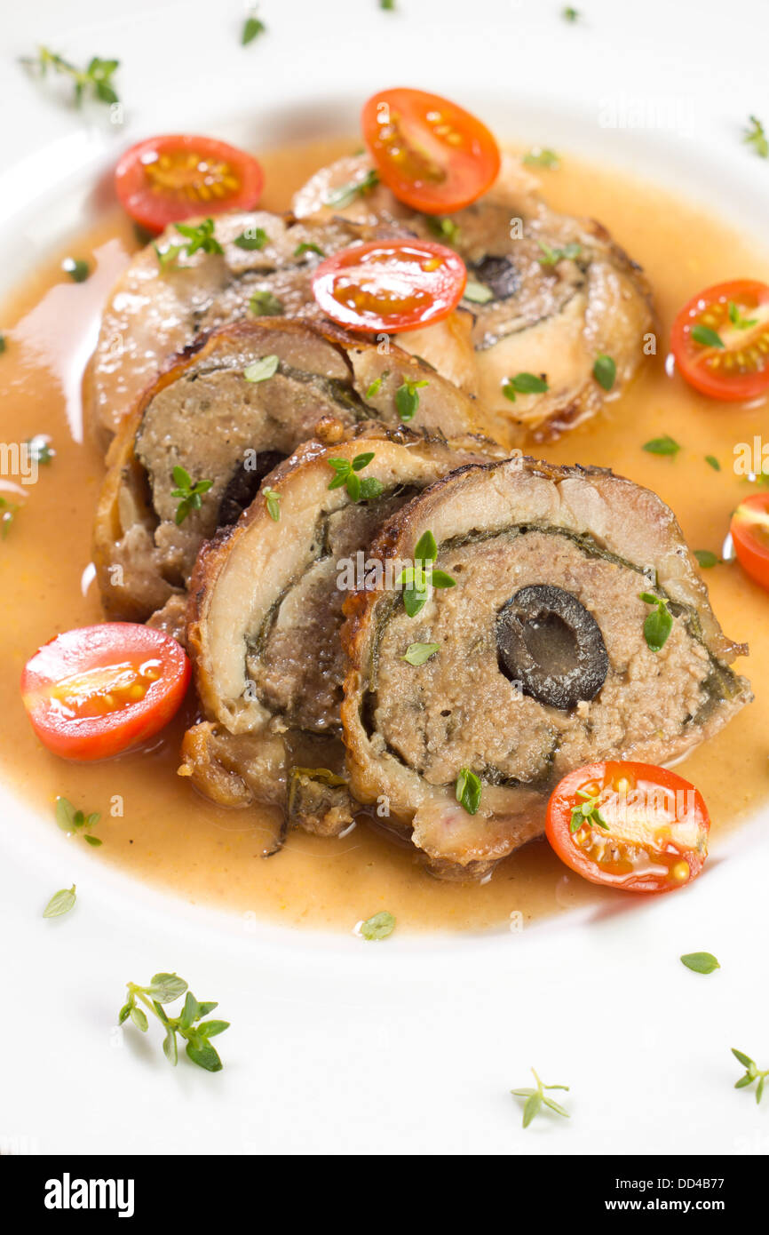 Roasted Stuffed Chicken w Minced Beef Stock Photo