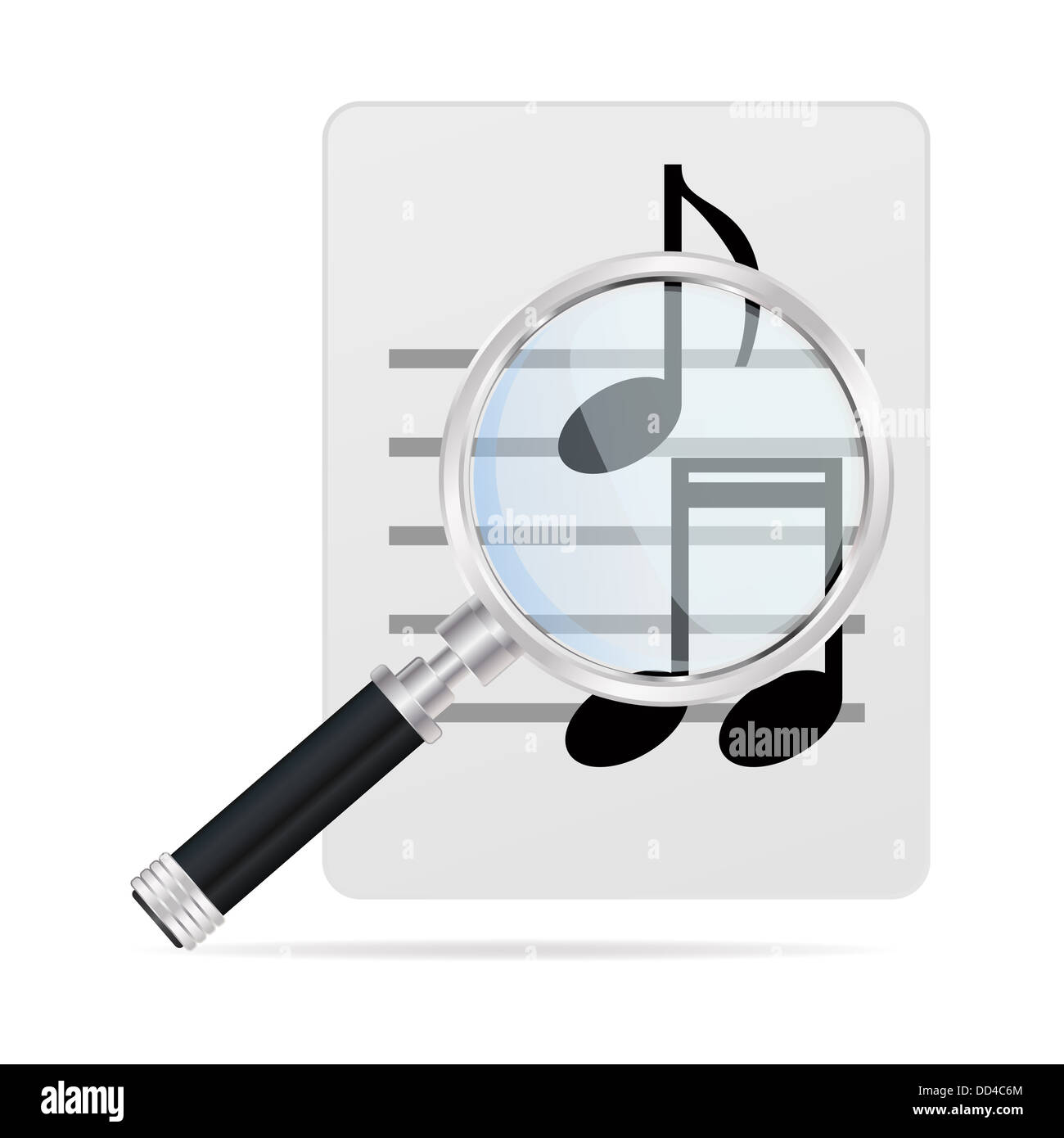 magnifying glass and musical notes Stock Photo Alamy