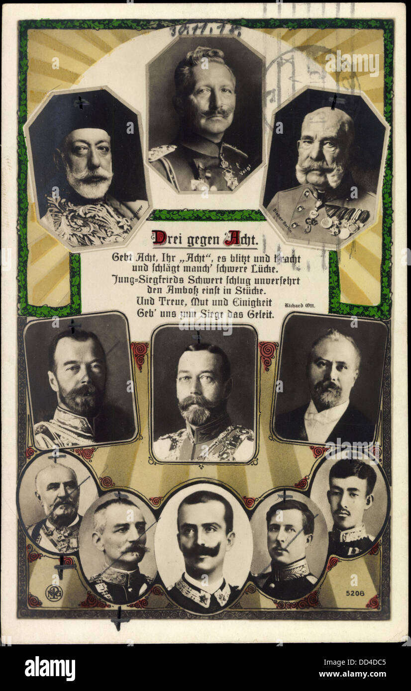 Ak Kaiser Wilhelm II, Sultan Mehmed V, Zar Nikolaus, Poincare,Viktor Emanuel III; Stock Photo
