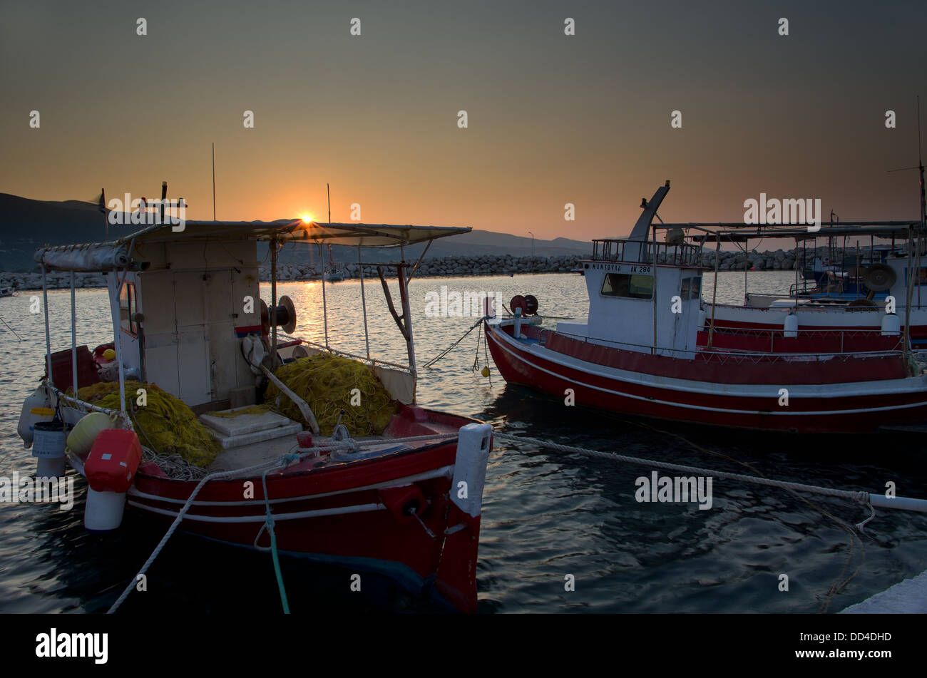 Fishing Boats at sunset, Zakynthos Stock Photo Alamy
