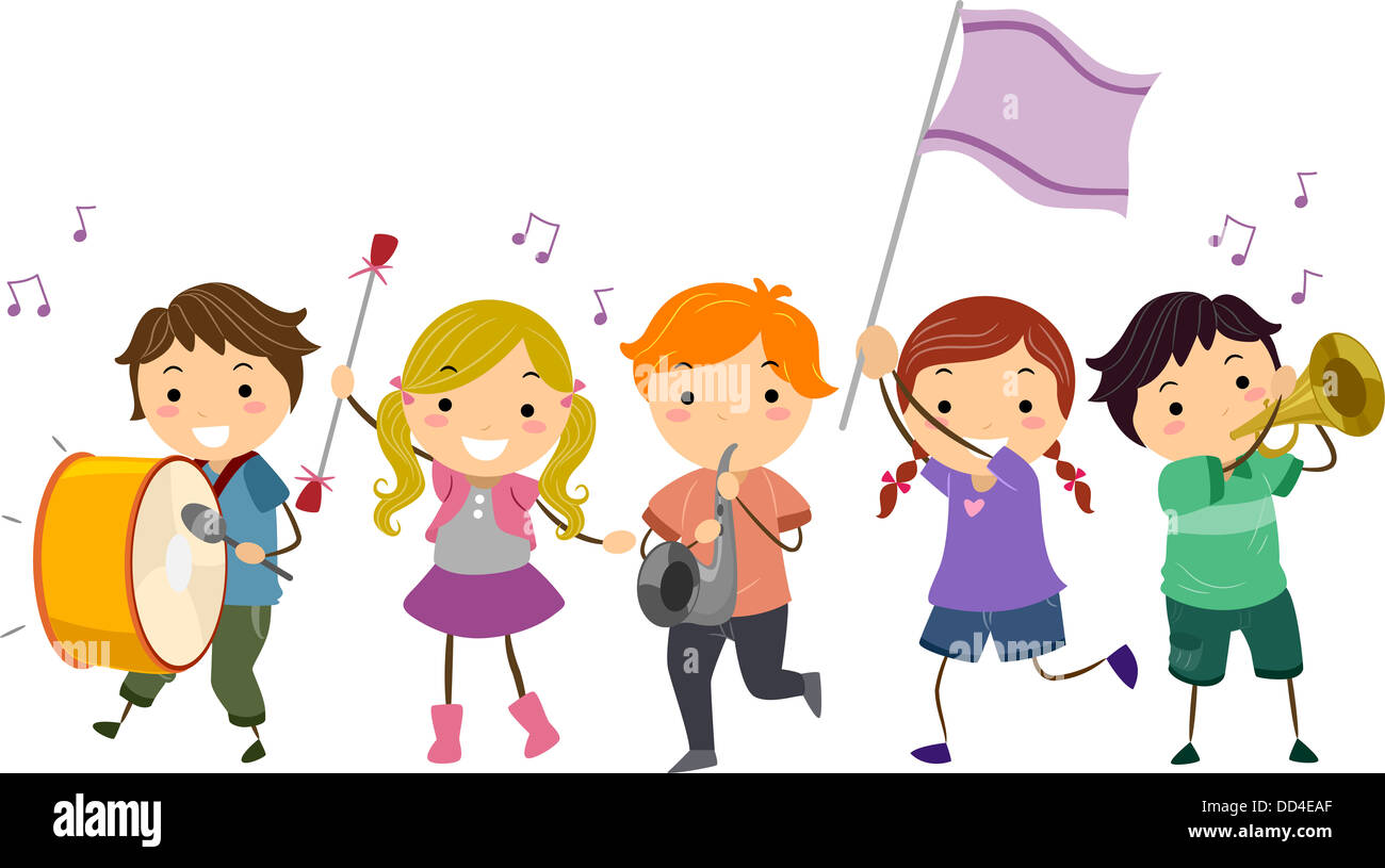 Illustration Of Stickman Kids Marching Band Stock Photo Alamy