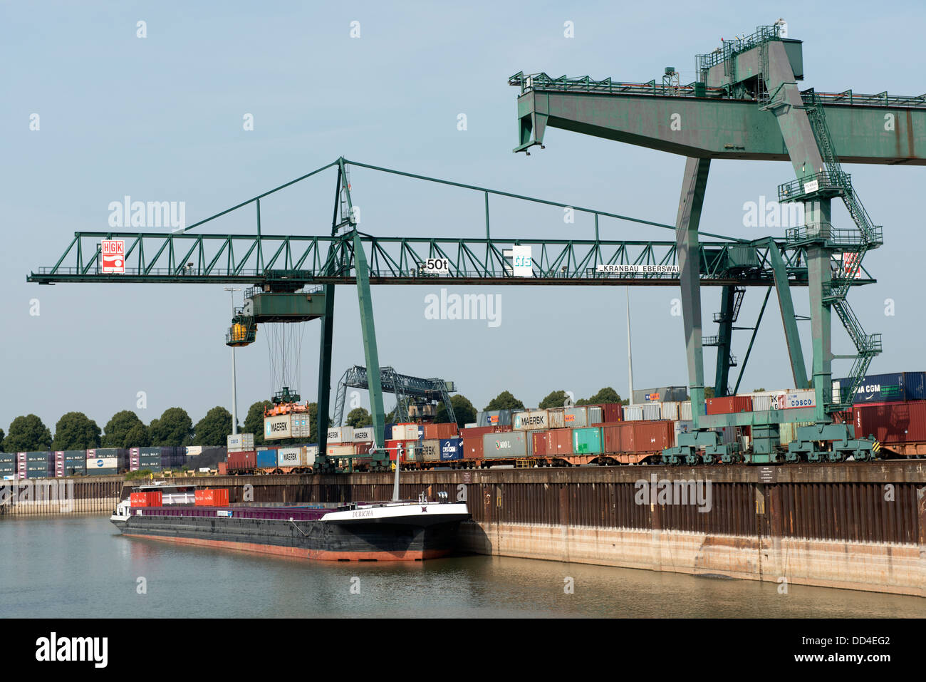 River Rhine container terminal Germany Stock Photo