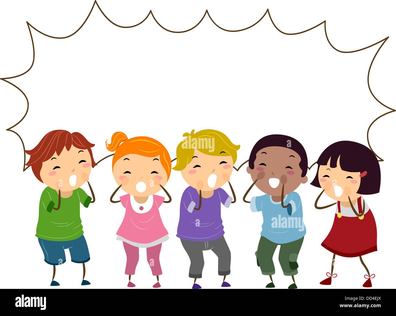 Illustration of Shouting Stickman Kids with Blank Speech Bubble Stock Photo