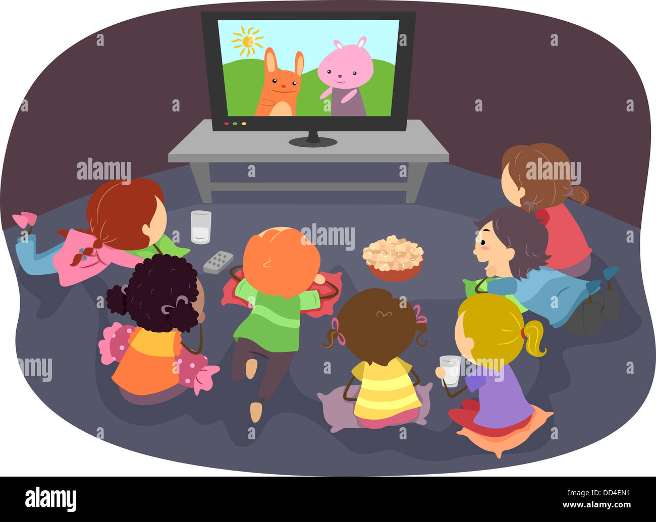 Illustration of Stickman Kids Watching Cartoons Stock Photo Alamy