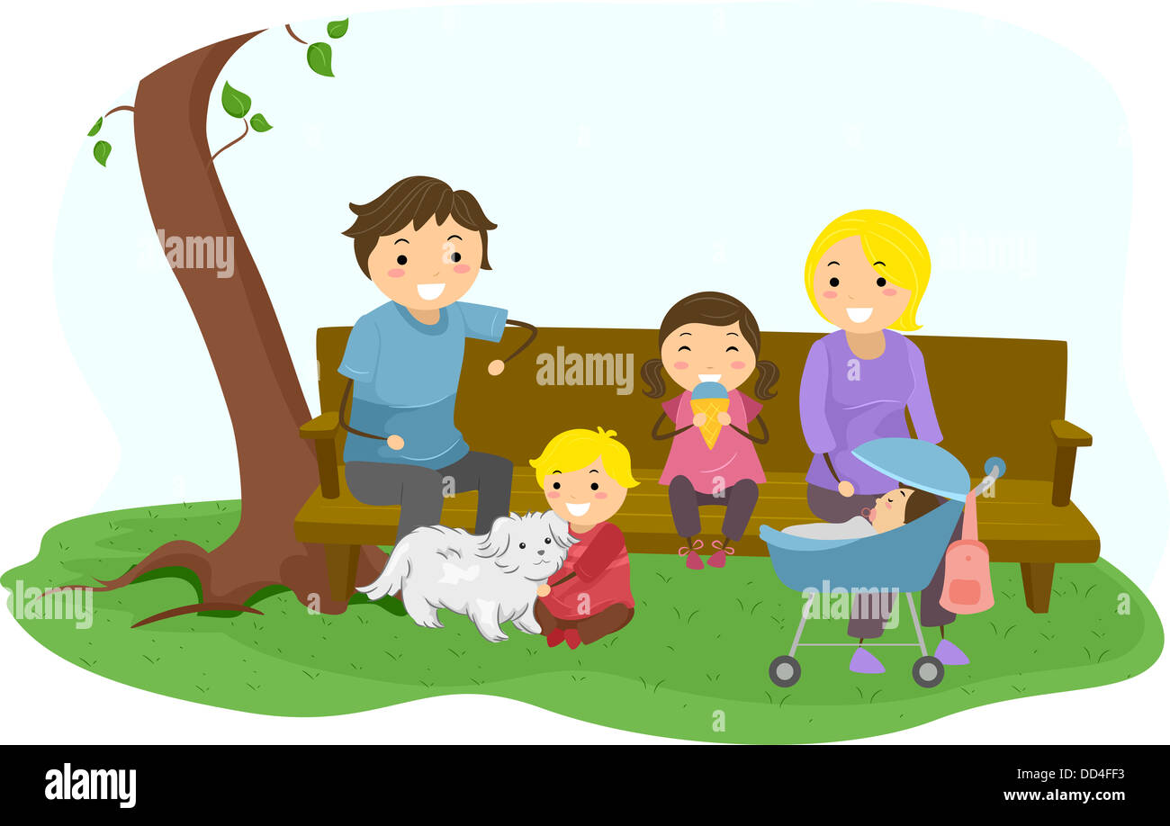Illustration of Stickman Family Bonding at the Park Stock