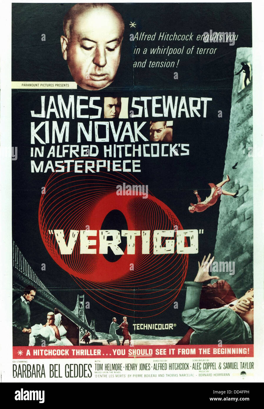 VERTIGO - Movie Poster - Directed by Alfred Hitchcock - Paramount 1958 Stock Photo