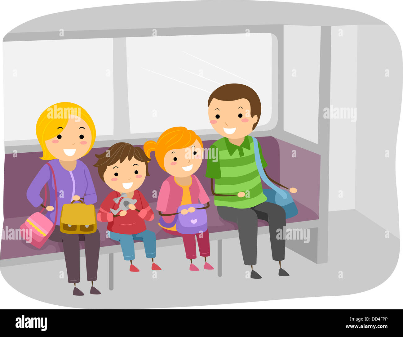 Illustration of Stickman Family Travelling by Train Stock Photo - Alamy